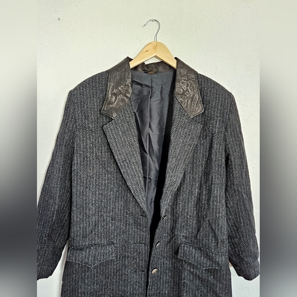 VTG NWT PIONEER WEAR Tooled Leather Wool Duster Jacket Overcoat - Picture 7 of 13